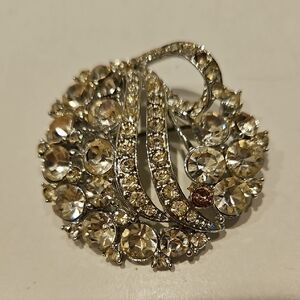 Clear & 1 Purple Rhinestone Silvertone Brooch